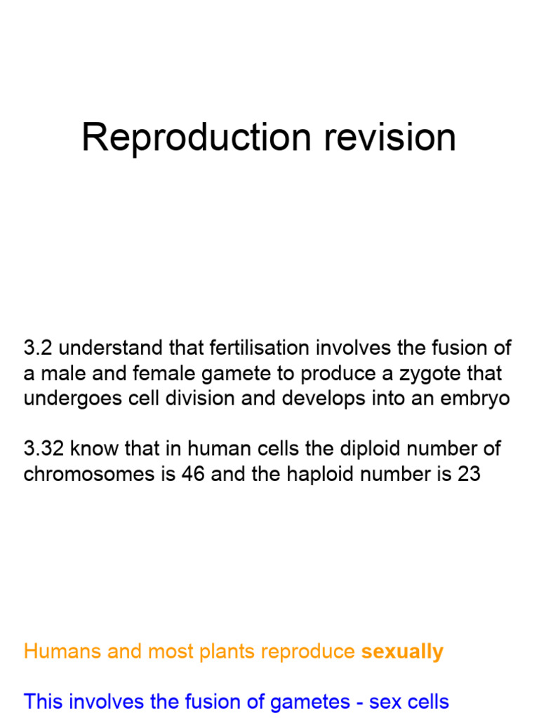 Reproduction revision | PDF | Sexual Reproduction | Meiosis