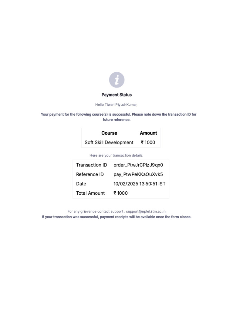 Payment Confirmation for Course Enrollment | PDF - Status Update On Pending Payment Status