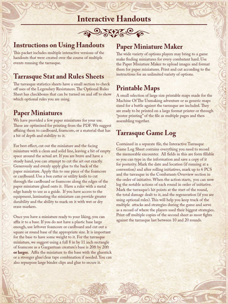 Book of the Tarrasque - Interactive and Printable Handouts | PDF ...