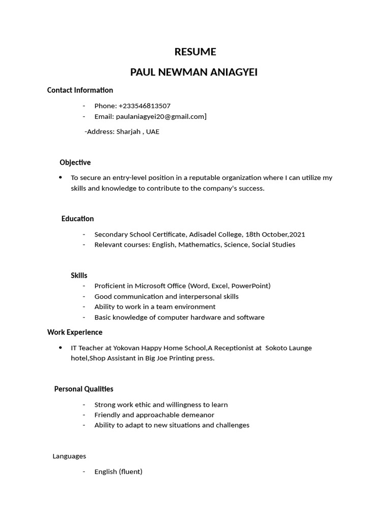 resume-paul-newman-aniagyei-contact-information-pdf