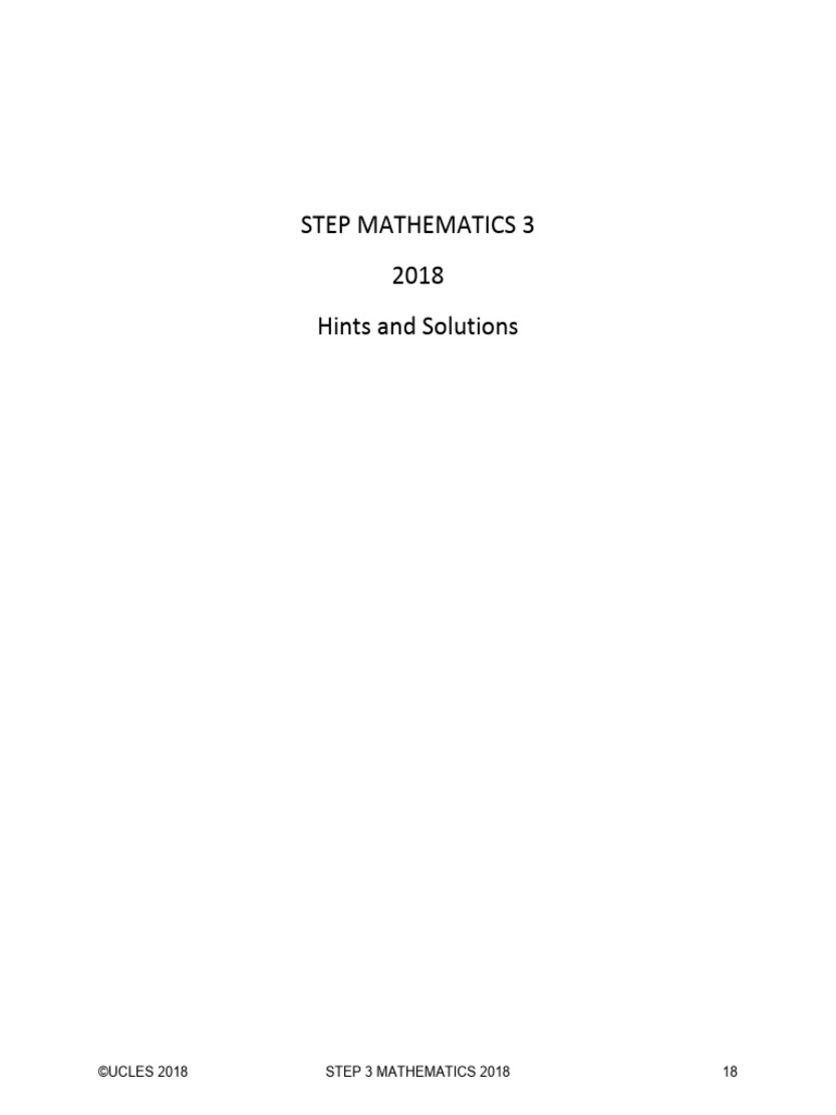 STEP 3 Mathematics 2018 Solutions | PDF | Equations | Quadratic Equation