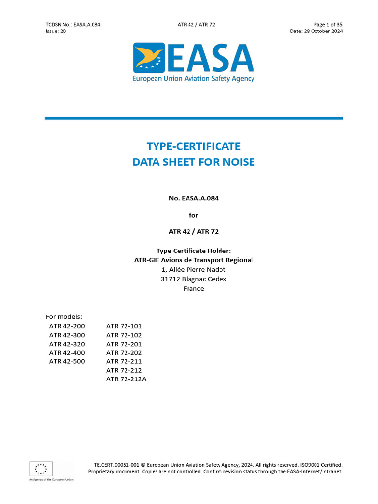 ATR 42/72 Noise Type Certificate Data | PDF | Aviation | Aircraft