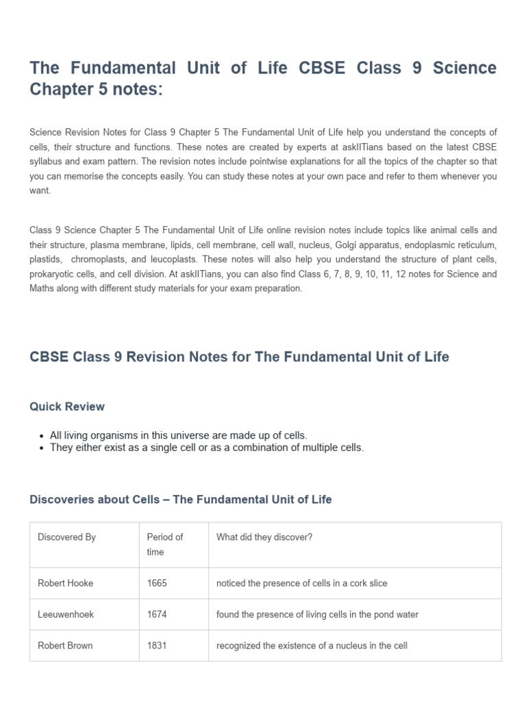 Class 9 Science: The Fundamental Unit of Life | PDF | Chloroplast ...