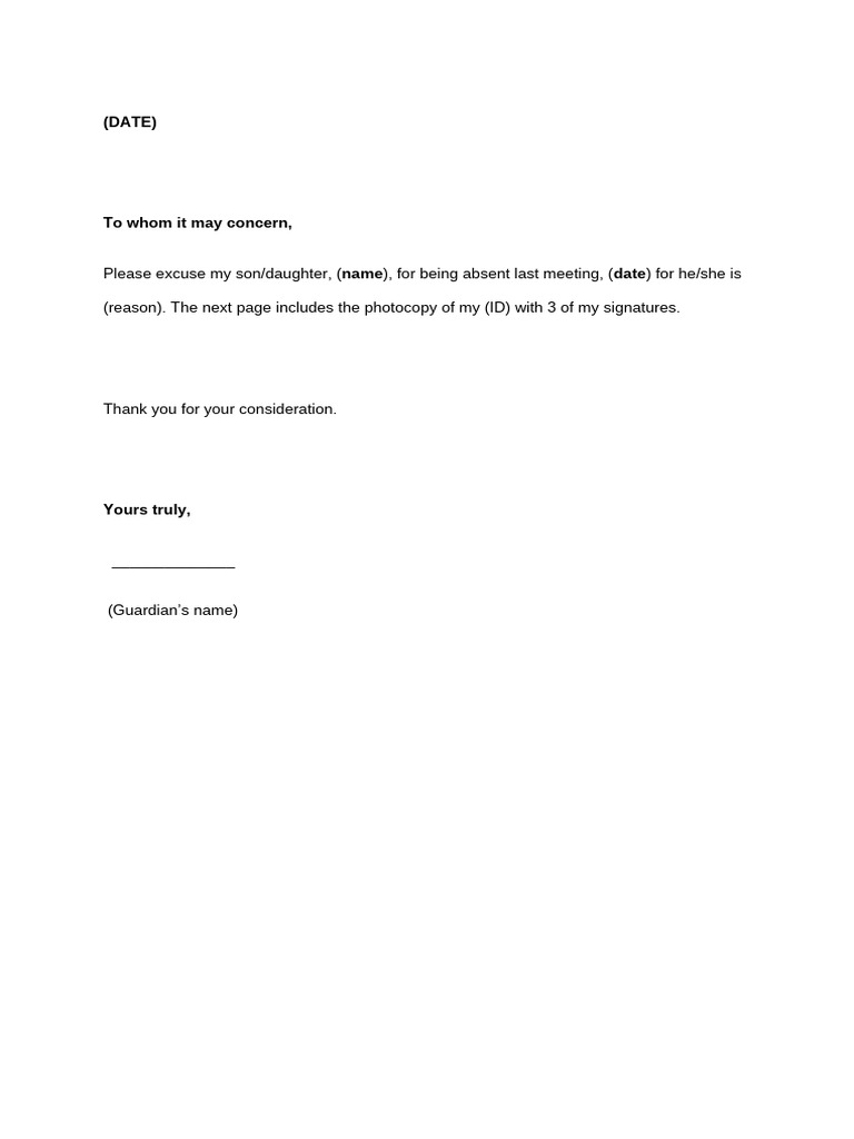 Absence Excuse Letter Template | PDF
