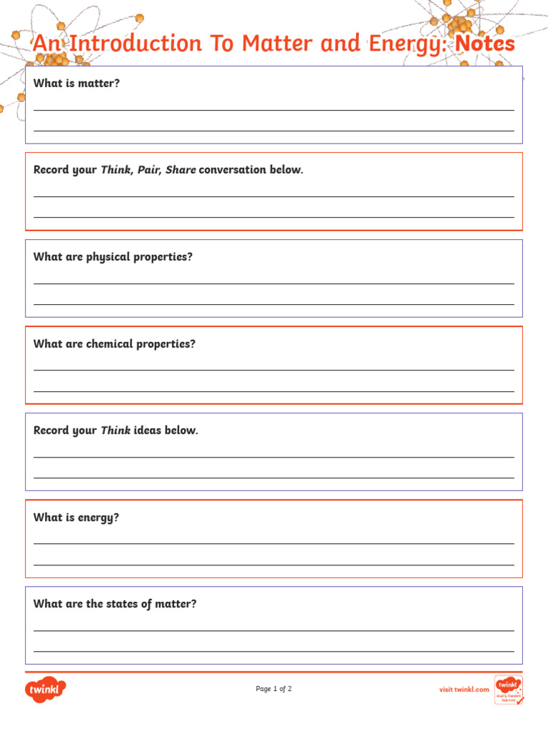 Color An Introduction To Matter and Energy Note-Taking Activity | PDF