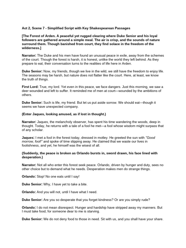 As You Like It Act 2 Scene 7 Summary | PDF