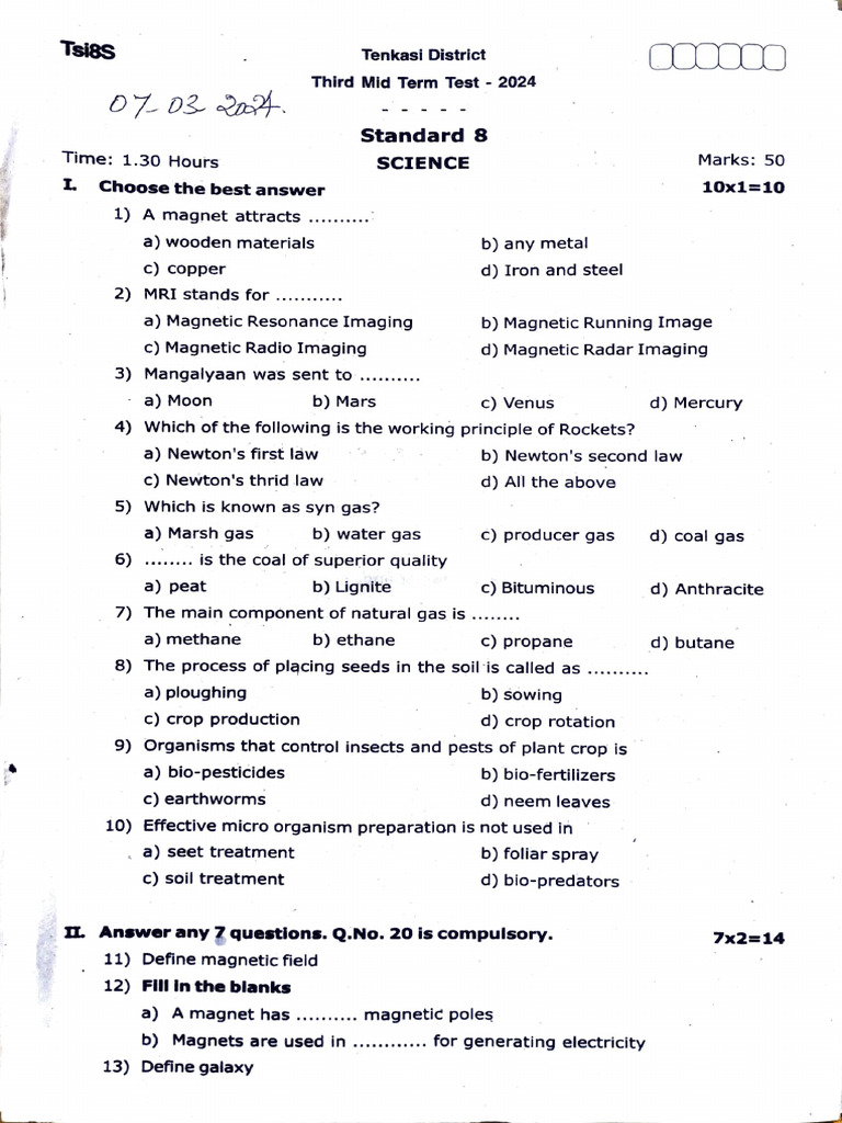 8th Grade Science Mid Term Paper 2024 | PDF | Physical Sciences