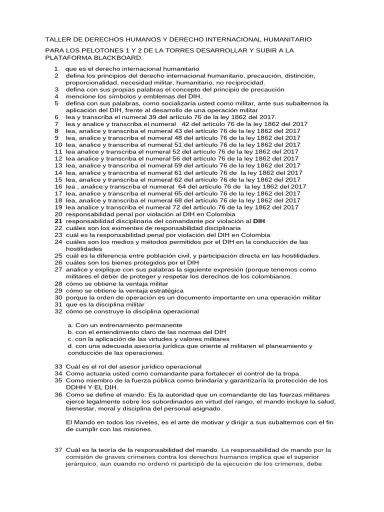 Taller sobre Derechos Humanos y DIH | PDF | Ley humanitaria ...