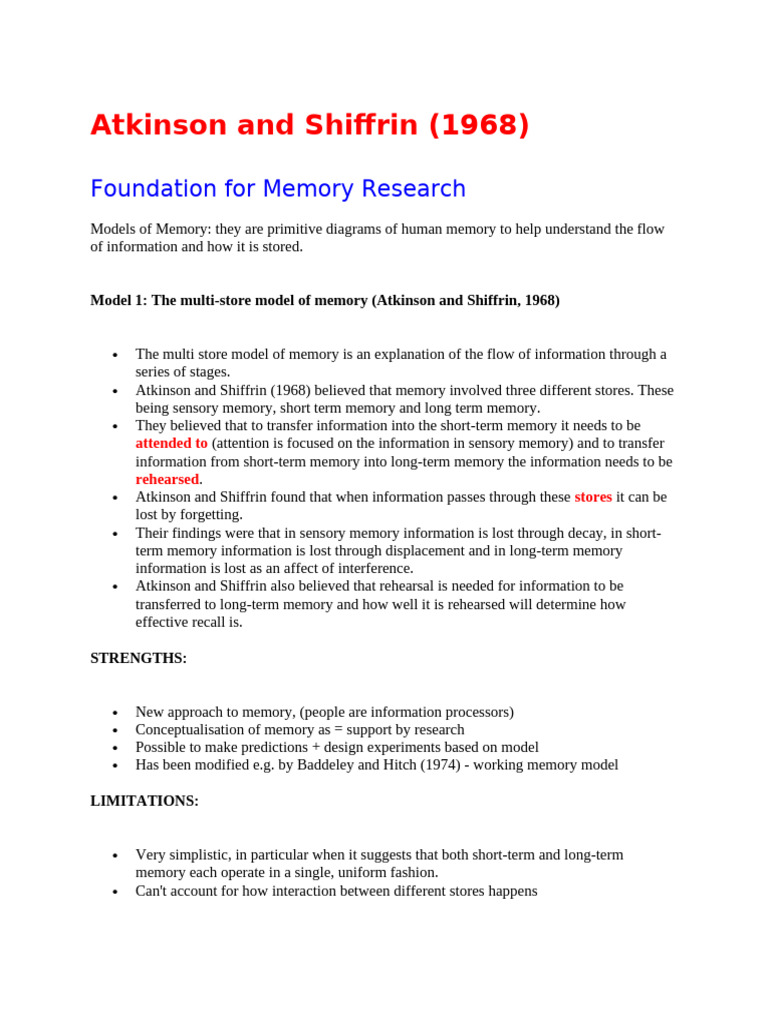 Atkinson and Shiffrin | PDF | Long Term Memory | Recall (Memory)