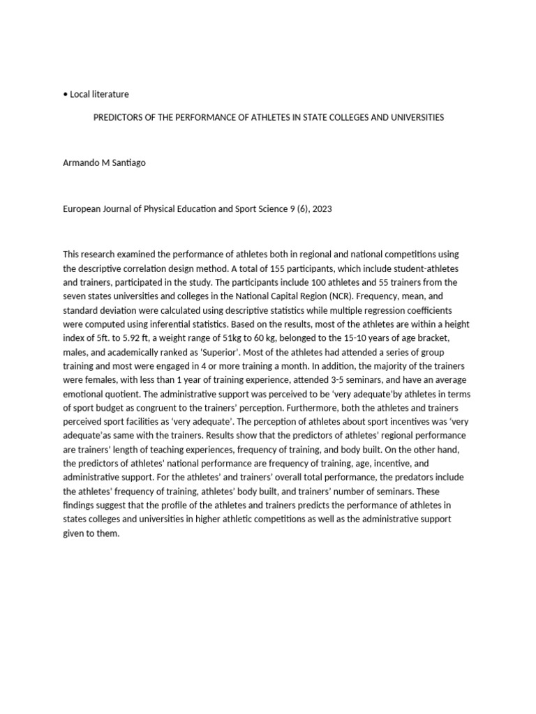 Predictors of Athlete Performance in Colleges | PDF
