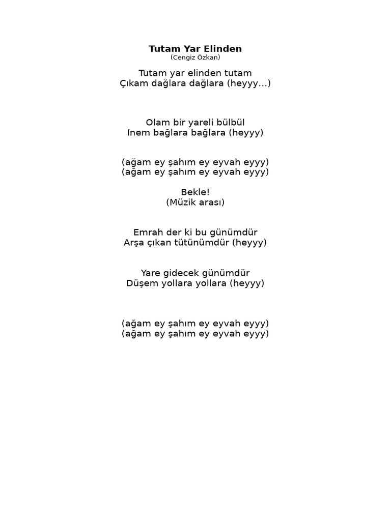 Tutam Yar Elinden | PDF