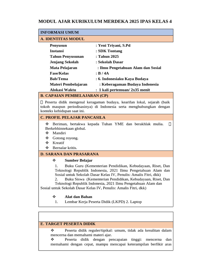 Modul Ajar IPAS Kelas 4 Kurikulum Merdeka | PDF
