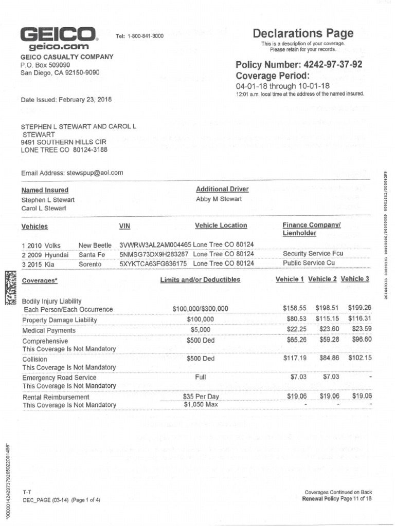 Scan GEICO Insurance Policy Adding Abby Stewart As A Driver PDF