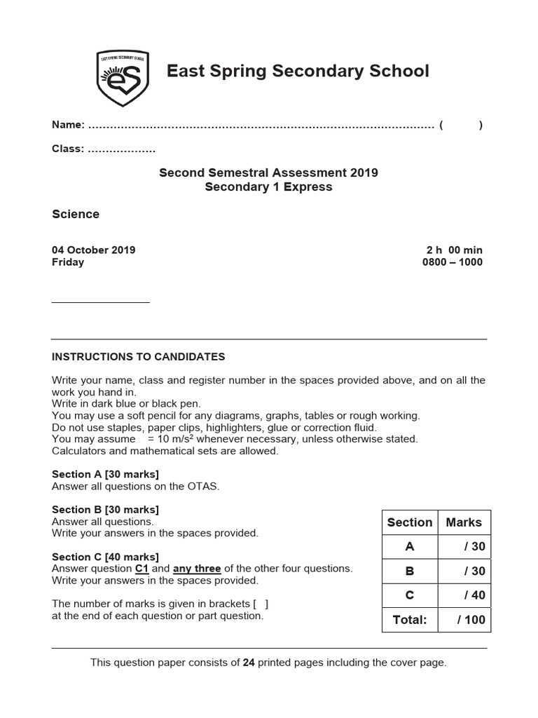 Science Assessment Paper 2019 | PDF | Series And Parallel Circuits ...
