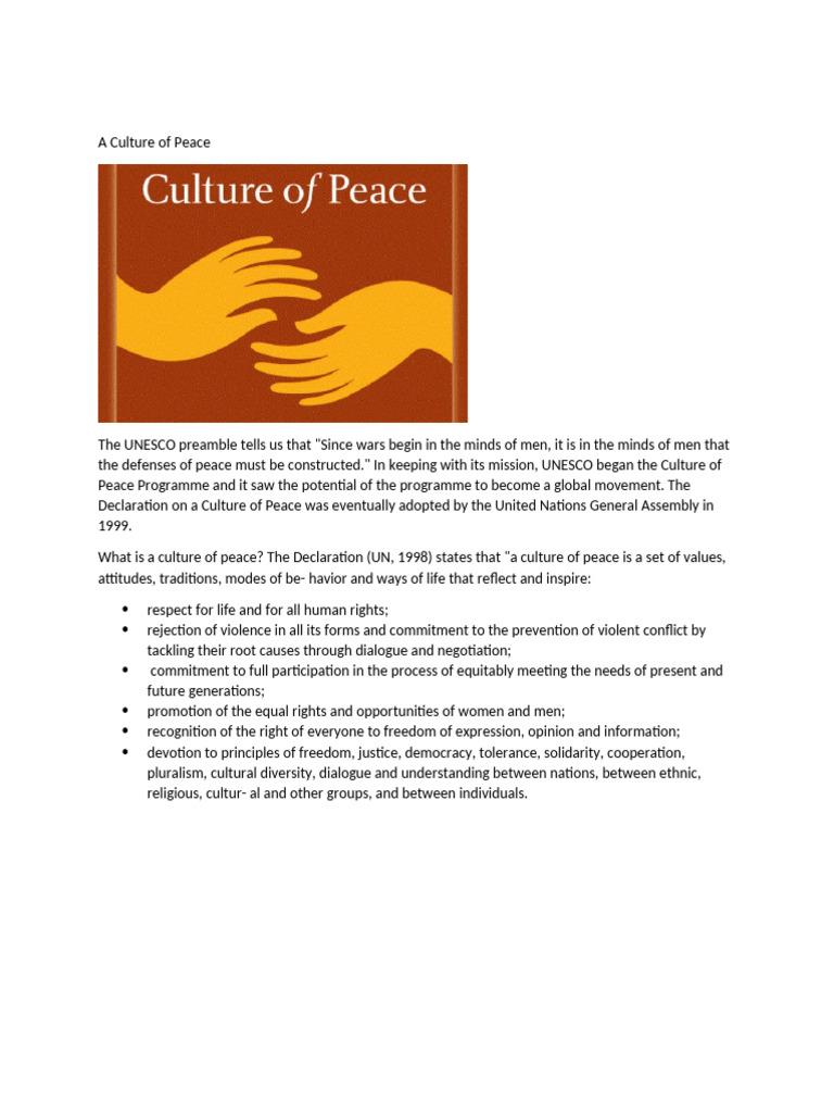 UNESCO's Culture of Peace Defined | PDF