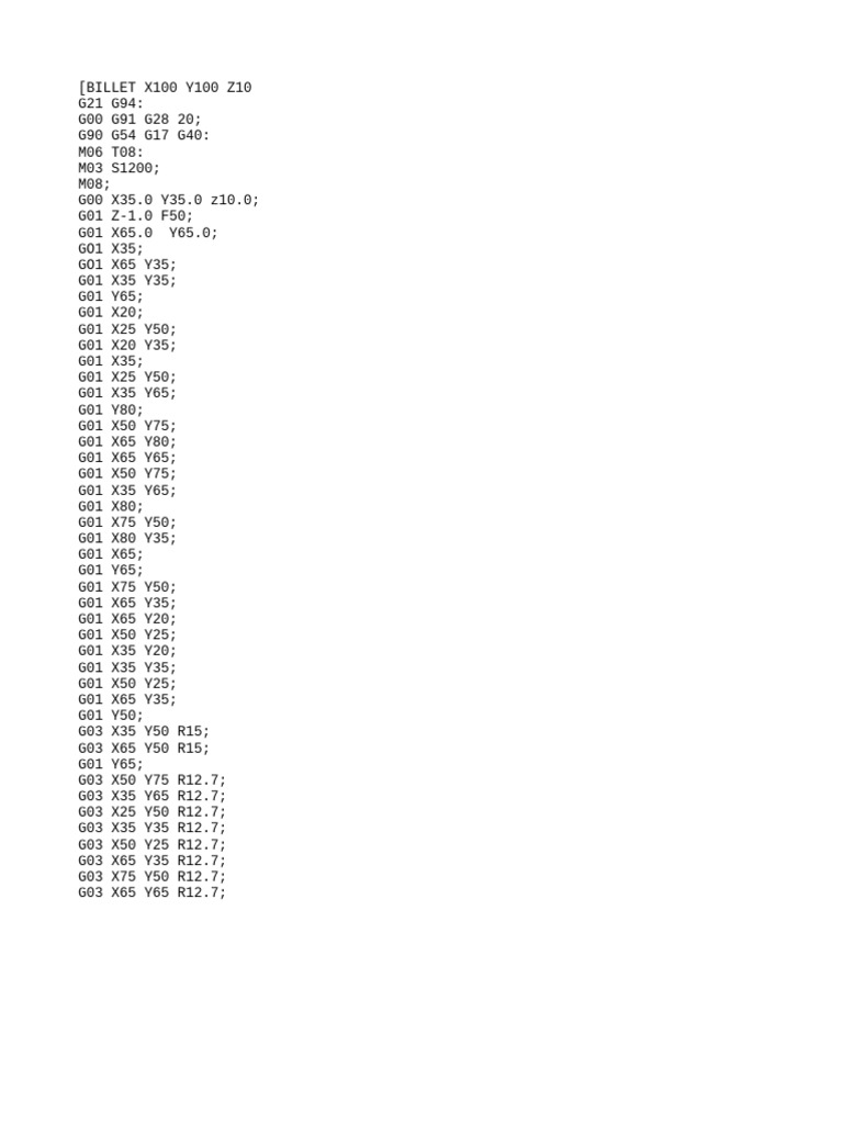 CNC Machining G-code Example | PDF