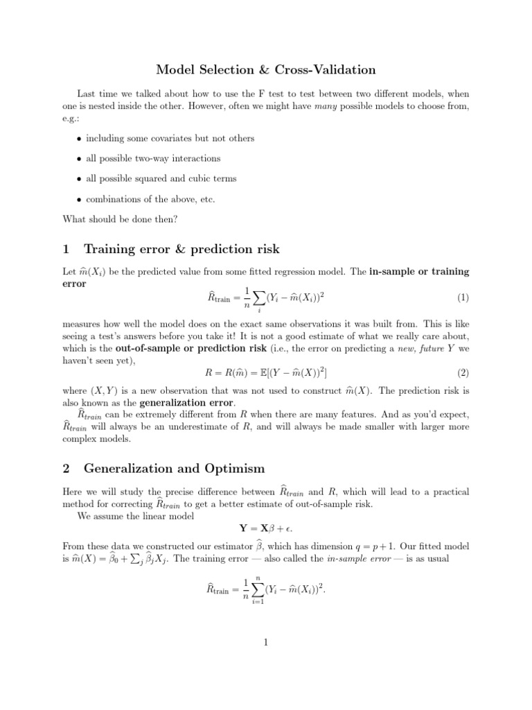 Model Selection and Cross-Validation Techniques | PDF | F Test | Statistics