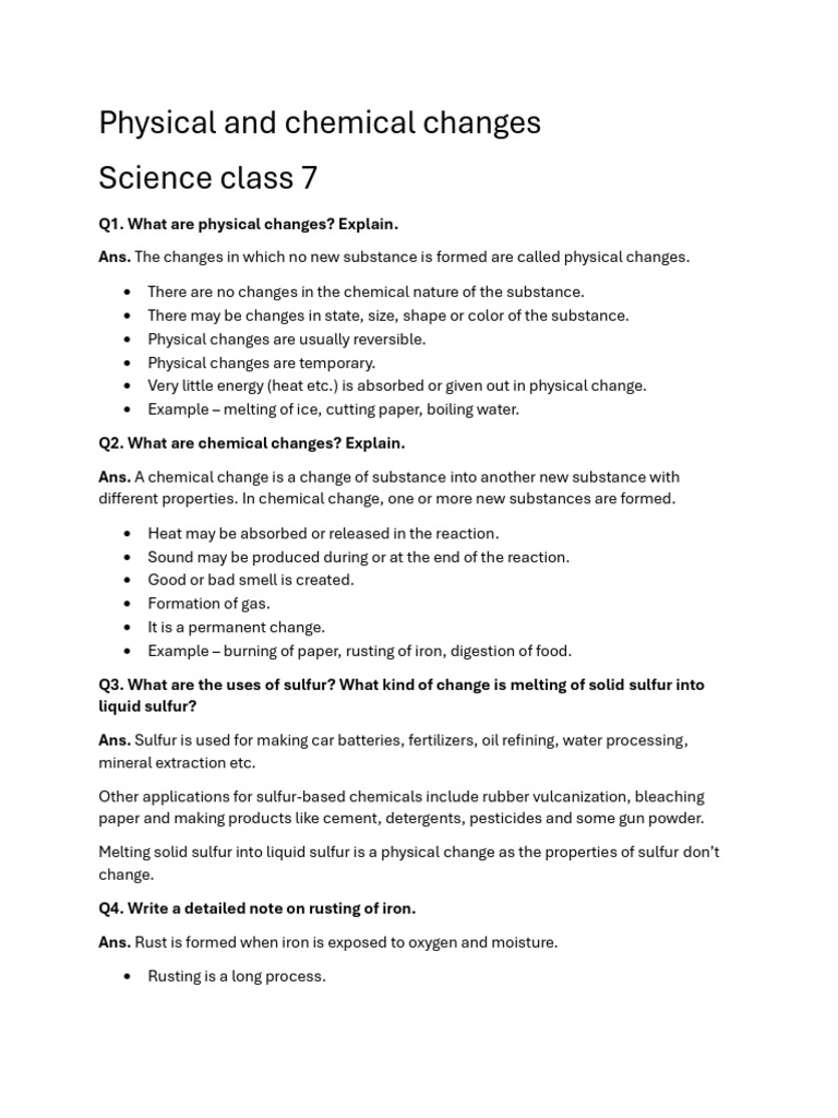 Physical Chemical Changes | PDF | Rust | Iron