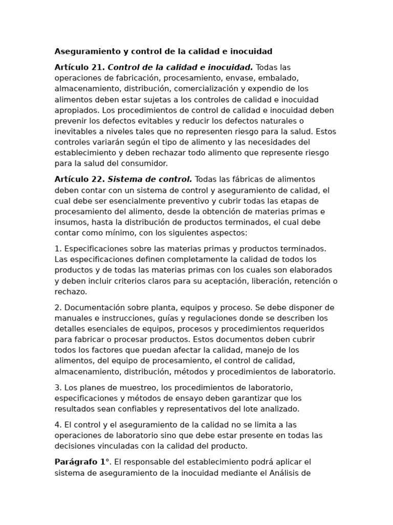 Aseguramiento y Control de La Calidad e Inocuidad | PDF | Análisis de ...