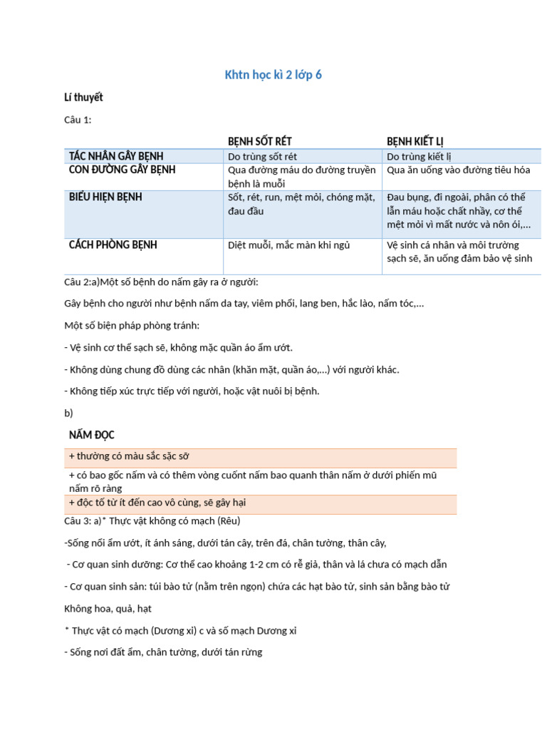 Khtn học kì 2 lớp 6 | PDF