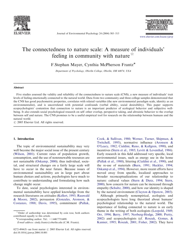 Connectedness to Nature Scale Validity | PDF | Factor Analysis ...