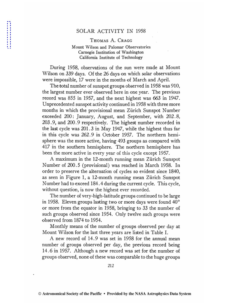Solar Activity in 1958 | PDF