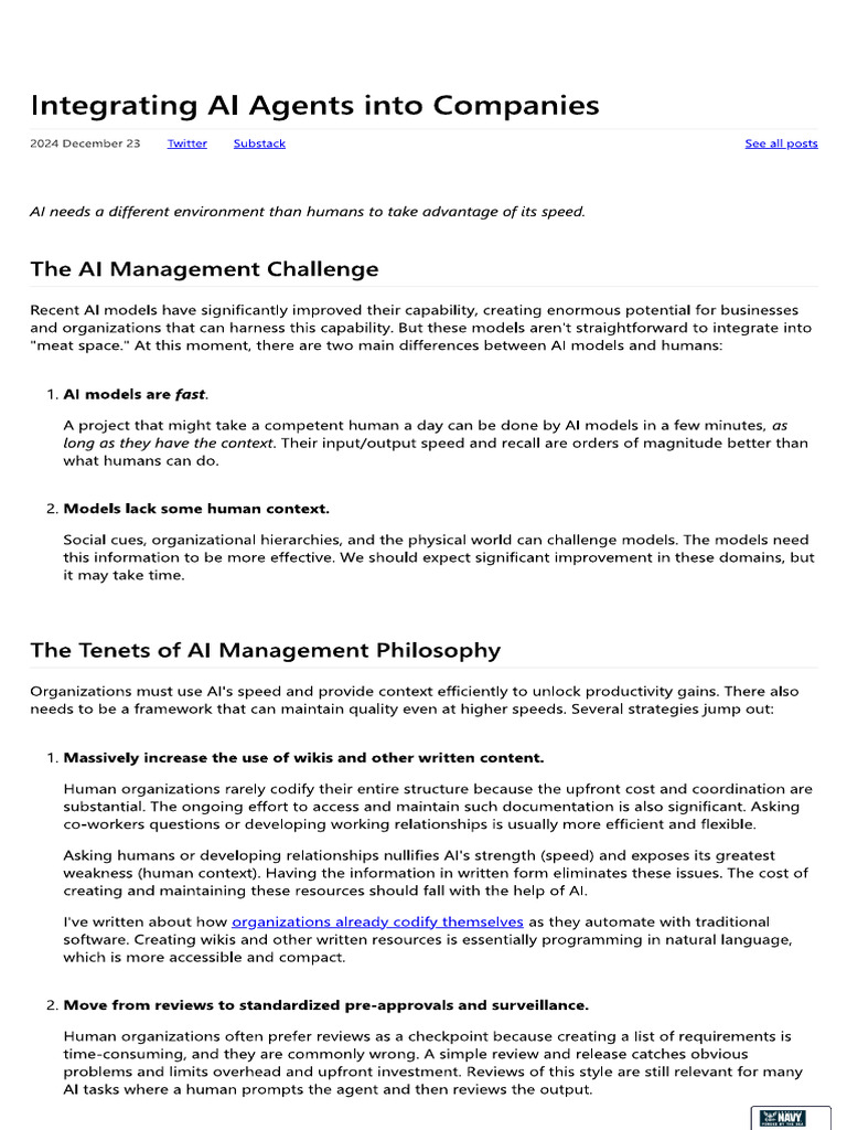 Integrating AI Agents Into Companies | PDF