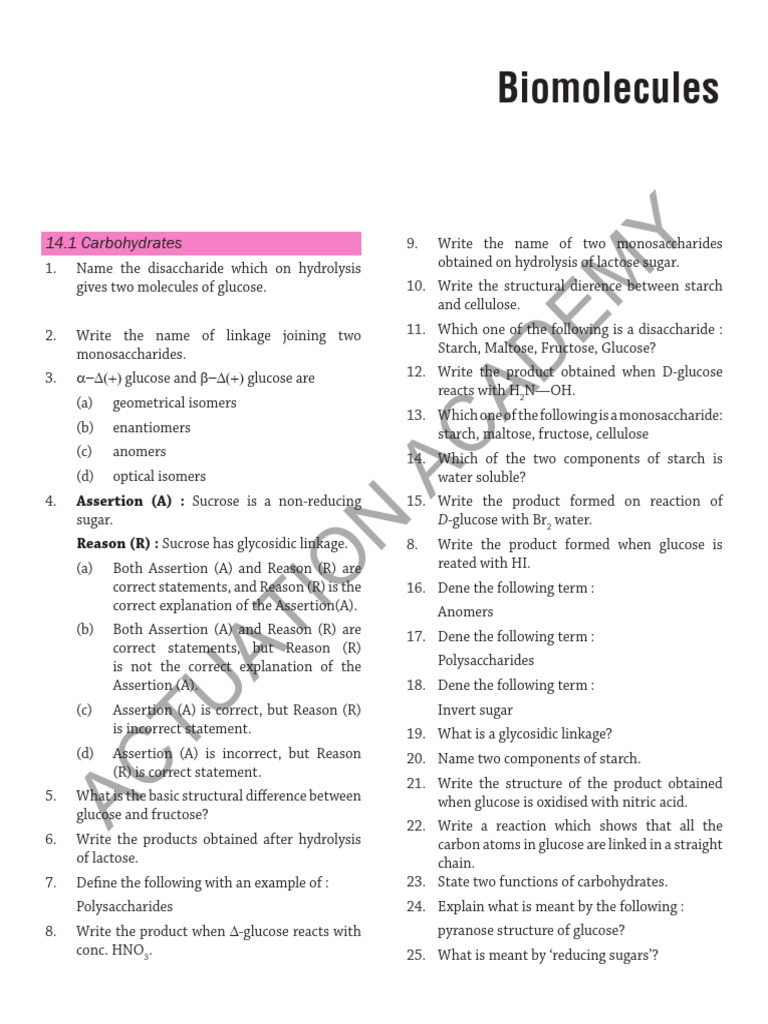 Chapter 14 Biomolecules (Chemistry) Folder | PDF | Carbohydrates | Glucose