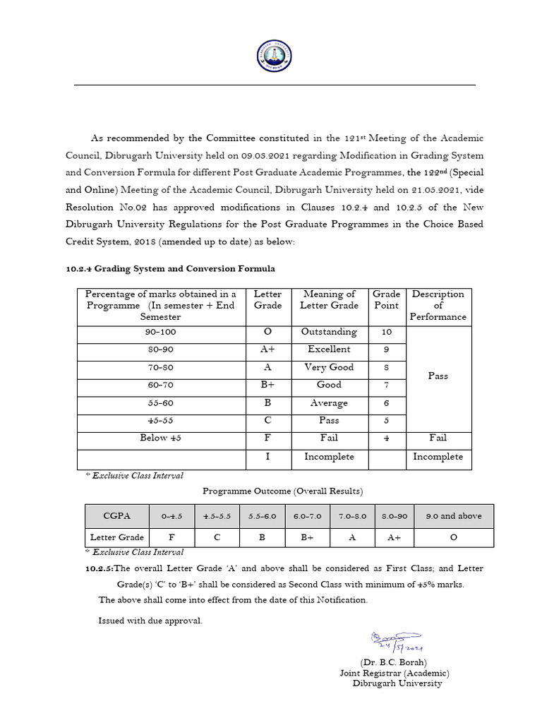 Dibrugarh University Grading System Update | PDF | Government | Legal ...