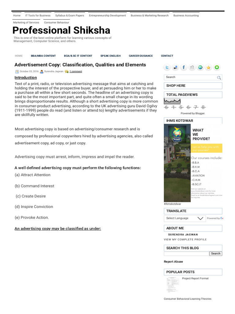 Advertisement Copy - Classification, Qualities and Elements ...