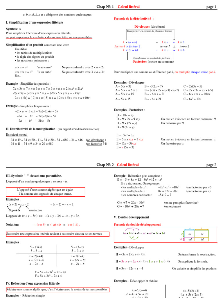 Simplification et Distributivité en Algèbre | PDF | Notation ...