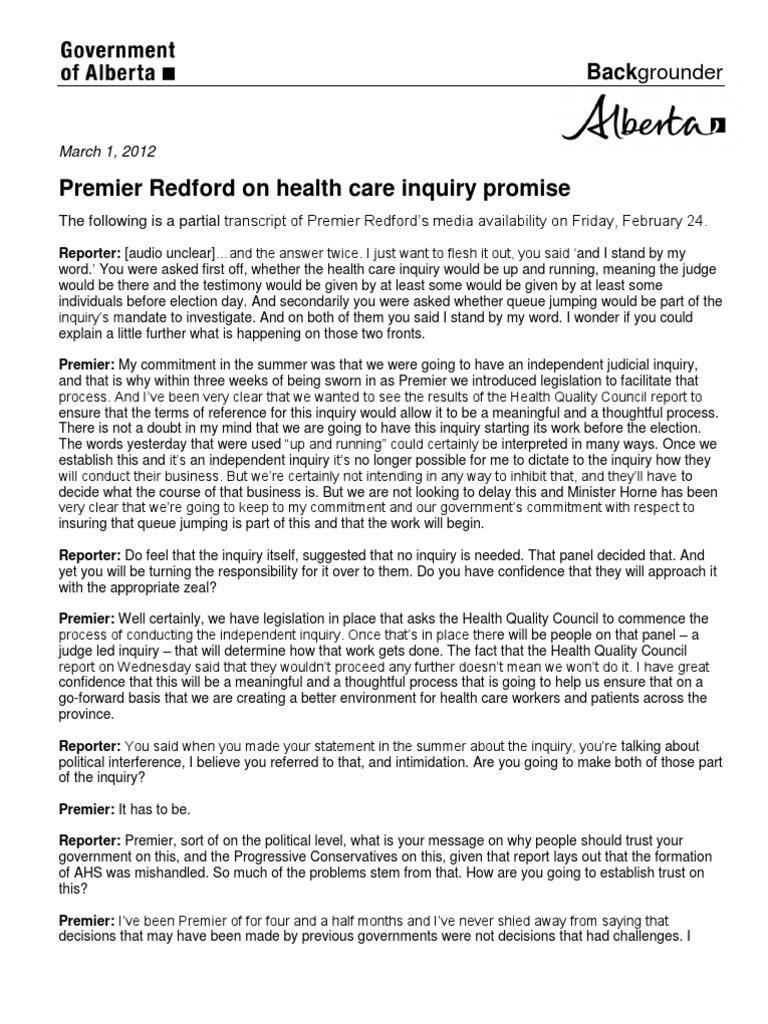Health Inquiry Statement Backgrounder - March 1 2012 | PDF | Social ...
