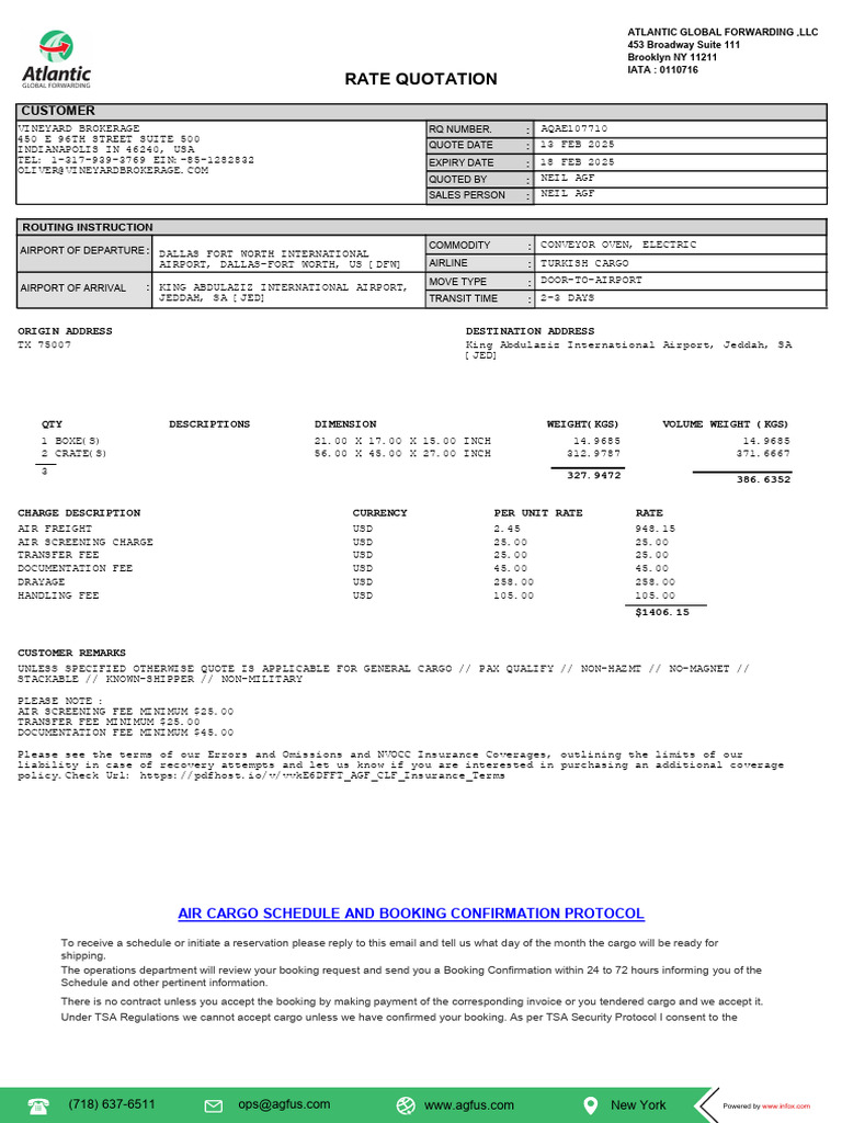Air Cargo Rate Quotation Details | PDF | Cargo | Airport