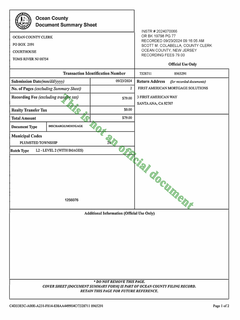 Recorded Discharge of Mortgage Bank of America $30,900.00 | PDF