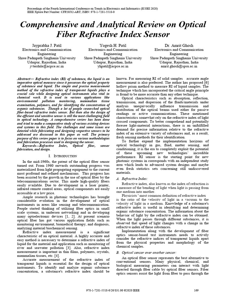 Optical Fiber Refractive Index Sensor Review | PDF | Optical Fiber ...