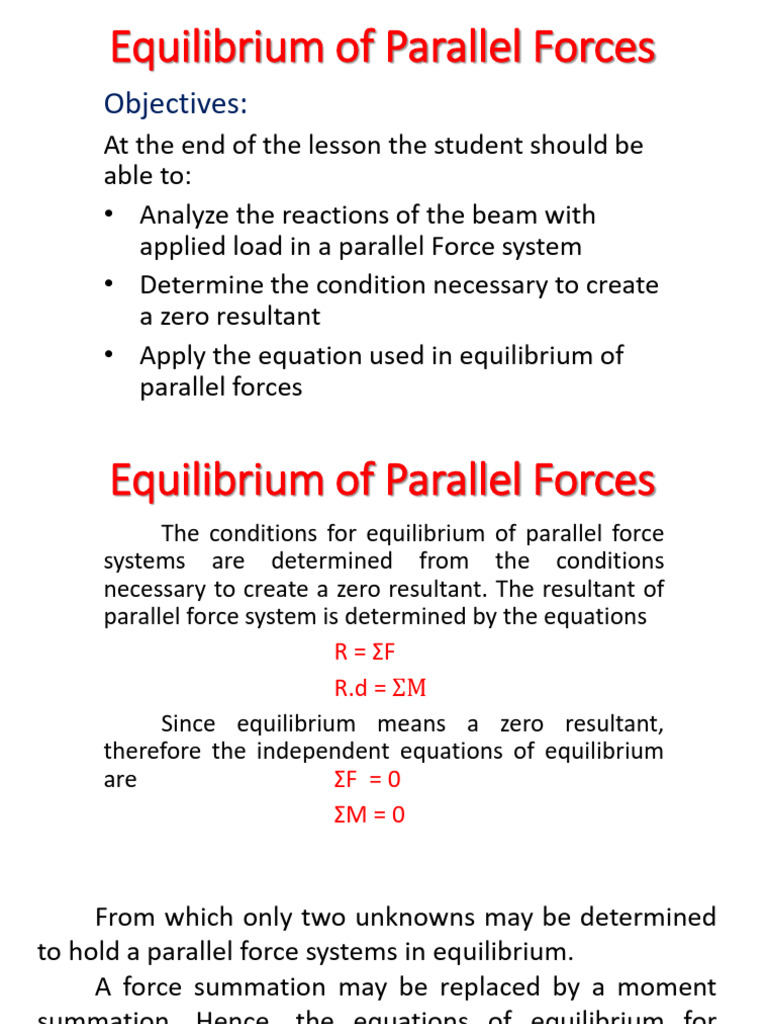 Equilibrium of Parallel Forces Explained | PDF | Force | Chemical ...