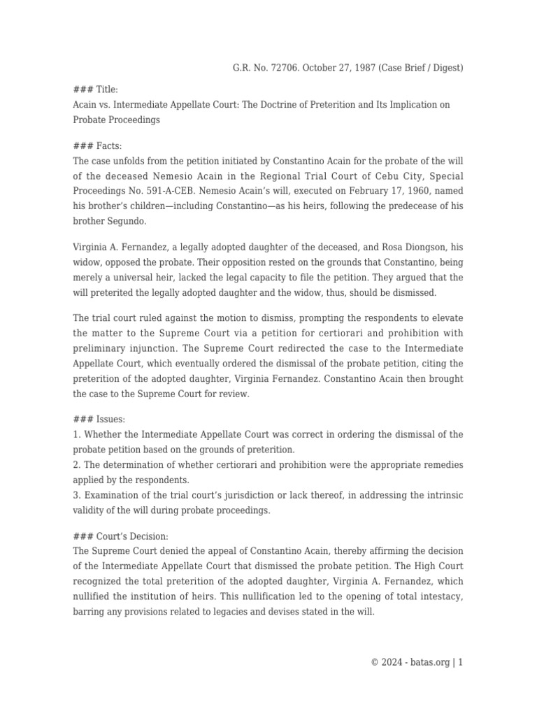 Acain vs Iac Case Summary | PDF