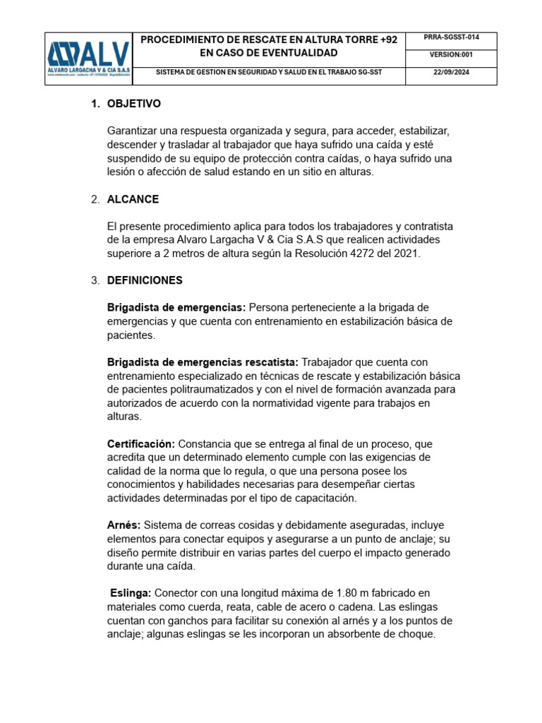 Procedimiento de Rescate Torre Mas 92 | PDF | Primeros auxilios
