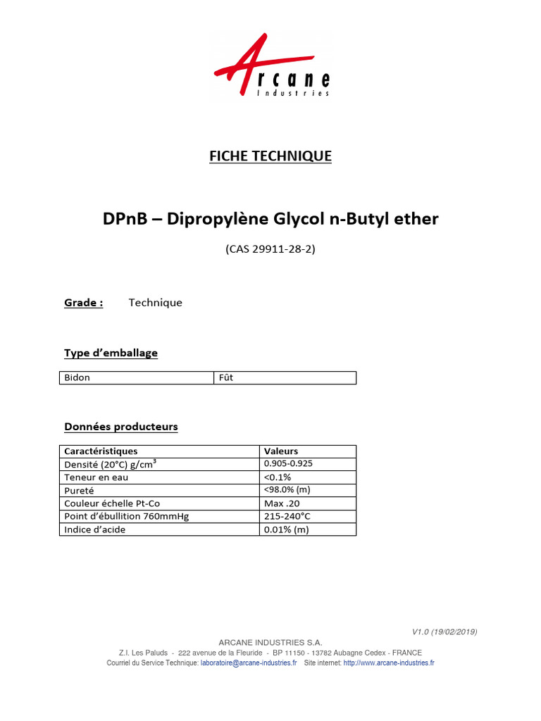 Fiche Technique DPnB - Glycol Ether | PDF