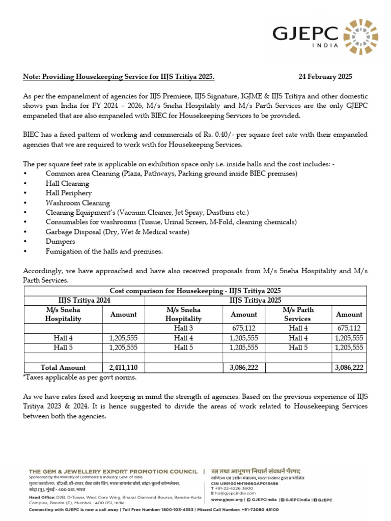 Note - Housekeeping - IIJS Tritiya 2025 | PDF | Housekeeping ...