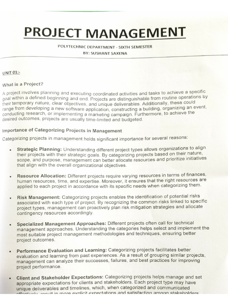 Project Management Unit 1 | PDF