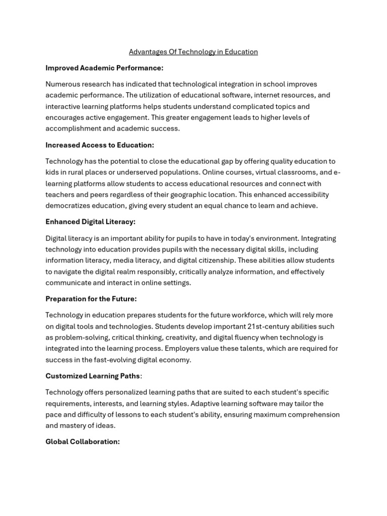 Benefits of Technology in Education | PDF | Educational Technology ...