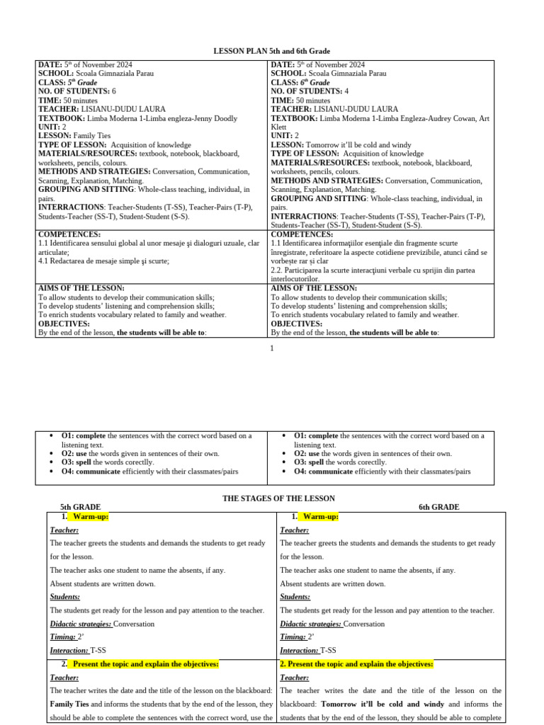 Lesson Plan for 5th & 6th Grade | PDF | Reading Comprehension | Homework