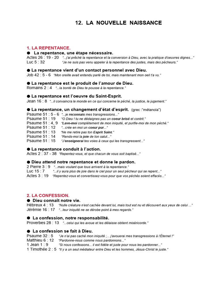 La Nouvelle Naissance en Christ | PDF | Baptisme | Confession (religion)