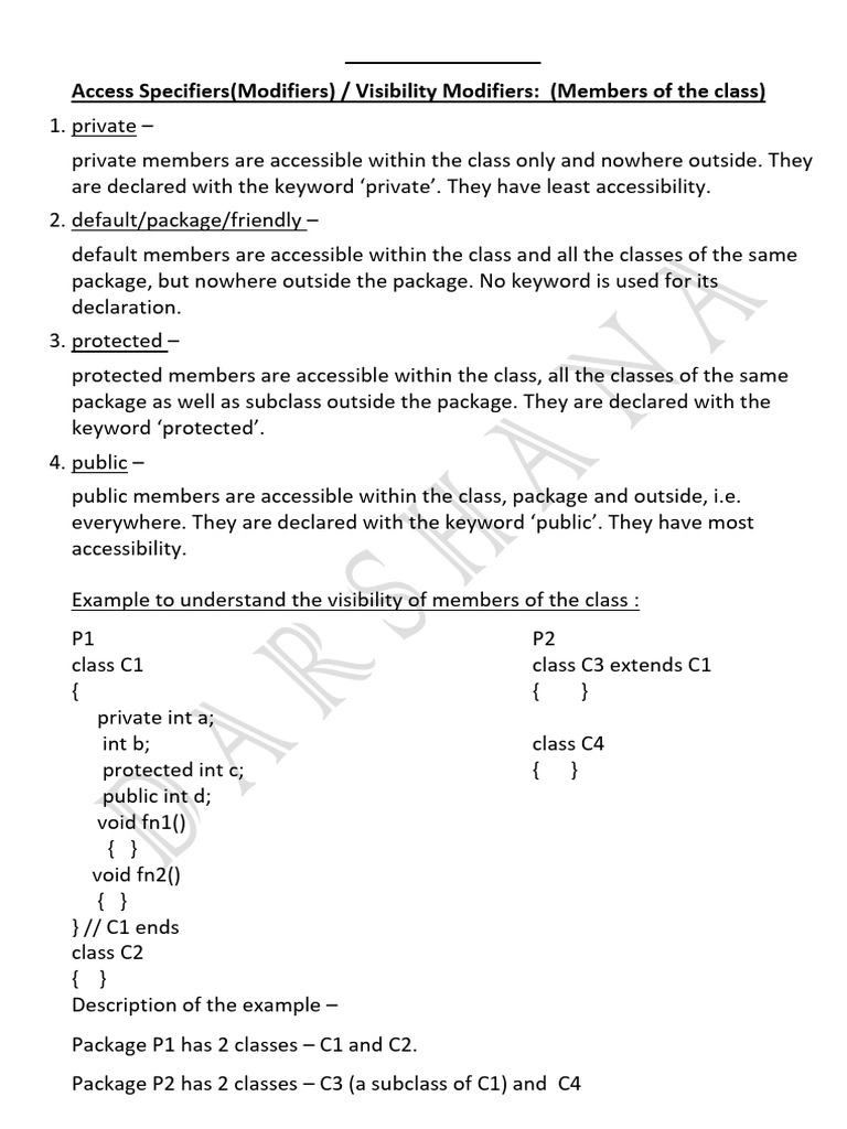 Java Access Specifiers Explained | PDF | Class (Computer Programming ...