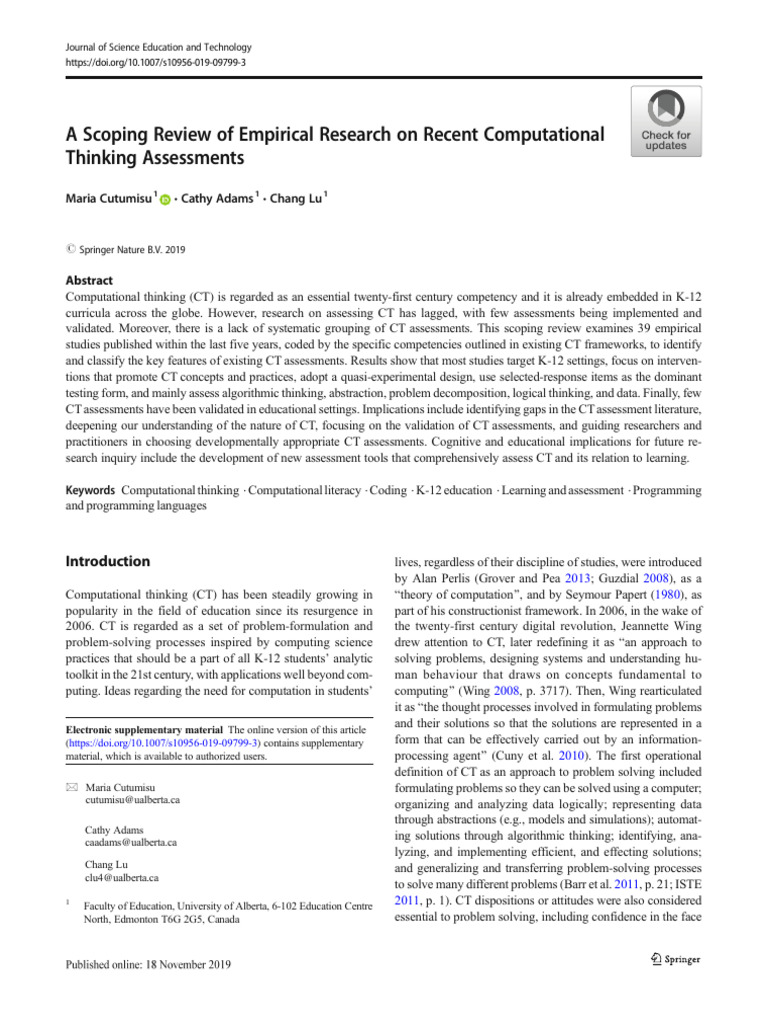 A Scoping Review of Empirical Research On Recent Computational Thinking ...
