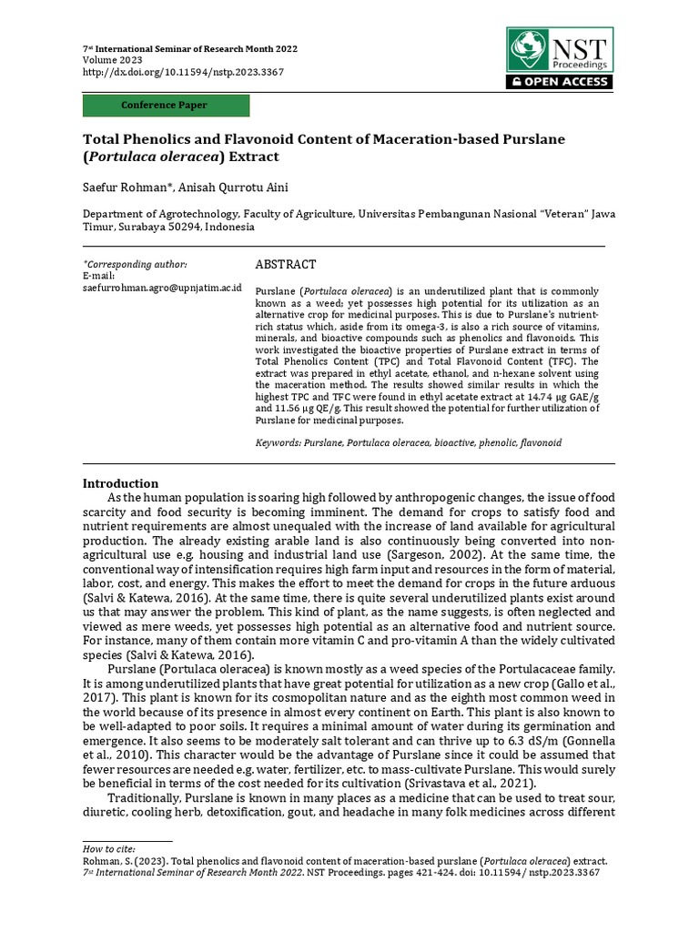 Total flavonoid and phenolic content of p.oleracea | PDF | Polyphenol ...