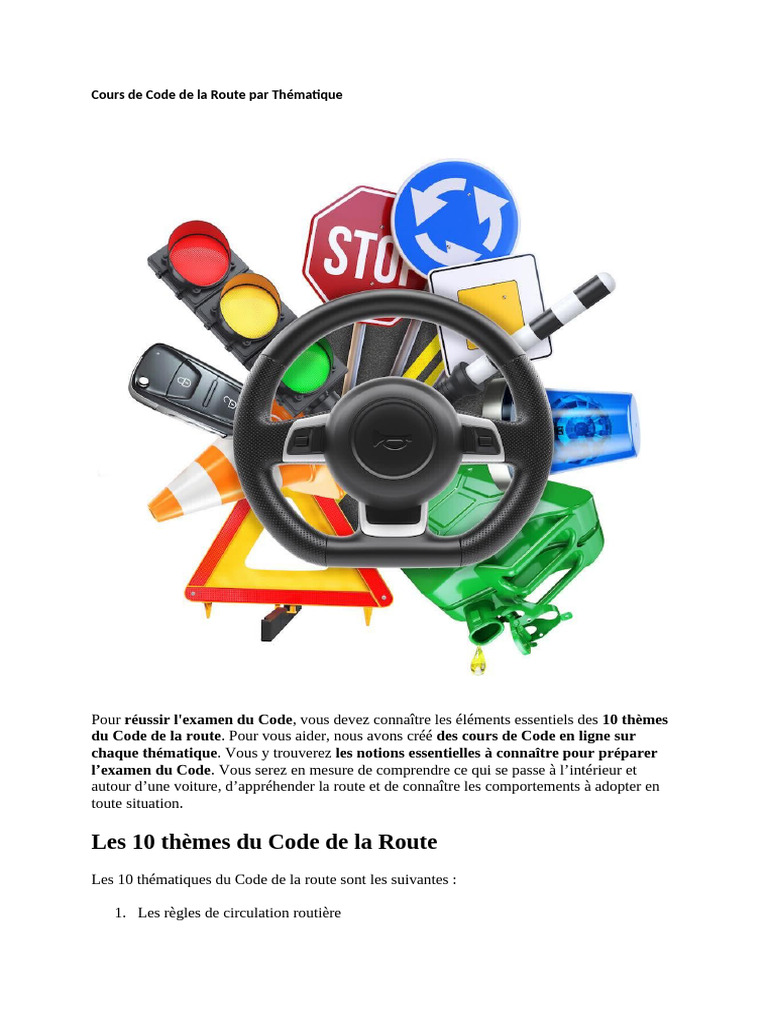 Cours Thématique du Code de la Route | PDF | Feu de circulation | Véhicules