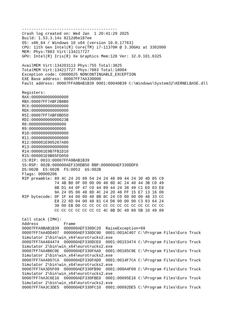 Euro Truck Simulator 2 Crash Log | PDF | System Software | Computer ...