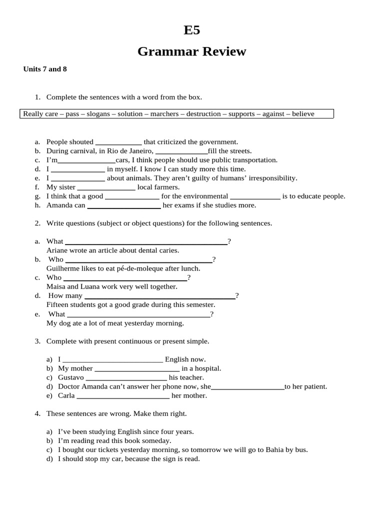 Grammar Review: Units 7 & 8 Exercises | PDF